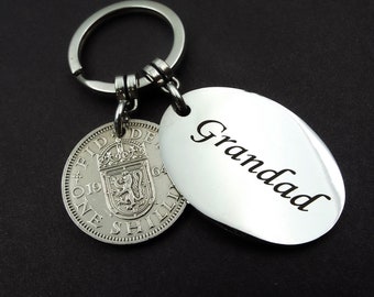 1964 Scottish Shilling GRANDAD Coin Keyring 60th Birthday Gift Military Armed Forces Army Navy RAF Father Day Men Man Him His Queen Shilling