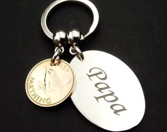 PAPA 89th Birthday Gift 1937 Farthing Genuine Bronze Coin Keyring