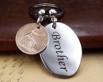 1936 Farthing BROTHER Bronze Coin Keyring Letterbox Friendly Fast Dispatch 90th Birthday Gift