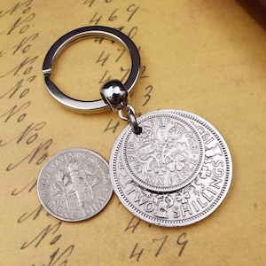 1954 'Two And Six' Double Coins Keychain 70th Birthday Gift 2 Shillings and Sixpence Small Sentimental Keepsake Idea Men Women Him Her UK image 4