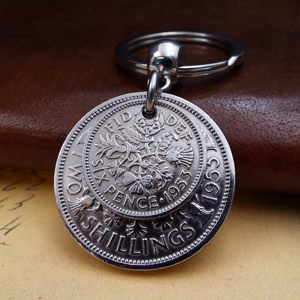 1953 'Two And Six' Double Coin Keyring 2 Shillings and Sixpence 71st Birthday Gift Vintage Antique Present Idea Him Her Men Women Grandad UK