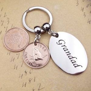 1944 Farthing GRANDAD Keyring 80th Birthday Gift Present Idea Birth Year Bronze Coin Recycled Vintage Fathers Day Memento Keepsake Men Him zdjęcie 4