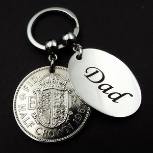 DAD 1963 Half Crown Coin Keyring 61st Birthday Gift Vintage Birth Year Born In Recycled Keepsake UK British Antique For Men Him Fathers Day
