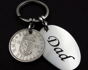 1958 SCOTTISH Queen Shilling DAD Coin Keyring 66th Birthday Gift Military Recruit British Army Royal Navy Men Man Him His Fathers Day UK