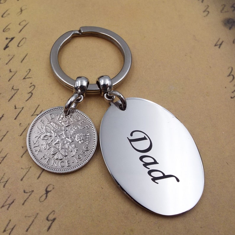 1958 67th Lucky Sixpence Domed Sixpence Keyring Birthday Anniversary 1953-1967 e