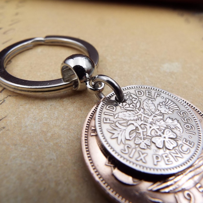 Original 1955 British Sixpence Ha'penny Double Coin Keyring 70th ...