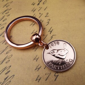 Clearance Sale 1939 OR 1949 Bumped and Bruised British Bronze Farthing Coin Keyring image 6