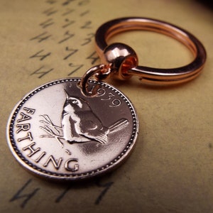 Clearance Sale 1939 OR 1949 Bumped and Bruised British Bronze Farthing Coin Keyring image 7
