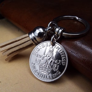 1947 Scottish Shilling Tassel Coin Keyring 77th Birthday Gift Birth Year Colour Choice Kings Shilling Military Gifts for Men Women UK 2 image 3