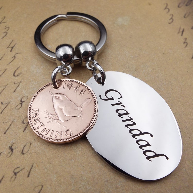 1944 Farthing GRANDAD Keyring 80th Birthday Gift Present Idea Birth Year Bronze Coin Recycled Vintage Fathers Day Memento Keepsake Men Him zdjęcie 5