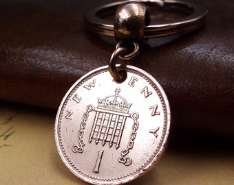 Genuine 1974 Small British Penny Coin Keyring Keychain Subtle 50th Birthday Gift Anniversary Present Retirement Idea Him Her Men Women Uk