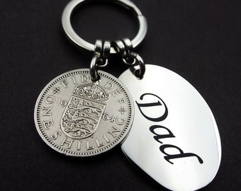 DAD 1964 English Shilling Coin Keyring 60th Birthday Small Keepsake Gift Military Armed Forces Army Navy RAF Fathers Day Men Man Him His UK