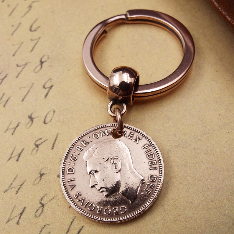 1950 COMPLETE DATE British Farthing Old Vintage Wren Keychain 74th Birthday Gift Genuine Bronze Coin UK image 5