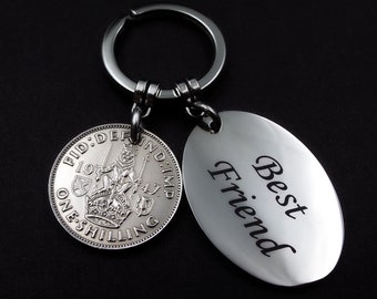 1947 SCOTTISH King's Shilling BEST FRIEND Coin Keyring Military Keepsake 77th Birthday Gift British Army Royal Navy Recruit Men Women Uk