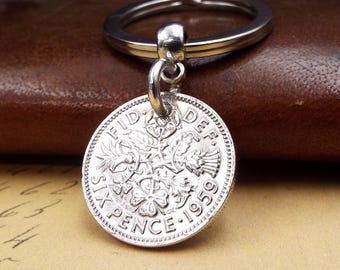 1959 Sixpence Keyring 67th Birthday Gift Birth Year Retirement Anniversary Keepsake Present UK