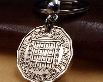 1965 Threepence Coin Keyring 61st Birthday Gift Birth Year Keepsake