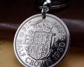 1960 Half Crown Coin Keyring, 66th Birthday Gift, British Birth Year Keepsake