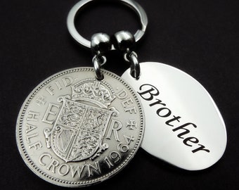 BROTHER 1964 Half Crown Coin Keyring 60th Birthday Gift Vintage Small Sentimental Birth Year Keepsake Him His Men Man Fathers Day Free Post