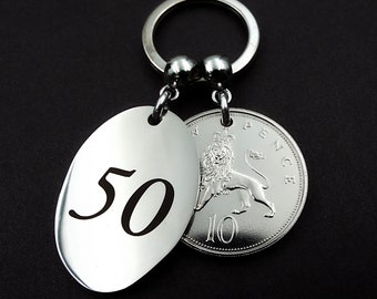 1973 British 10p Coin Keyring Ten New Pence 51st Birthday Gift Anniversary Present Retirement Small Unique Keepsake Him Her Men Women UK