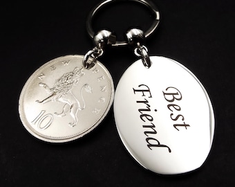 1976 BEST FRIEND Old Style Ten Pence 10p British Coin Keyring 50th Birthday Gift Fast Dispatch Sentimental Keepsake Men Women UK