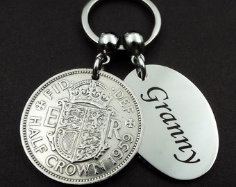 GRANNY 1959 Half Crown British Coin Keyring 65th Birthday Gift Birth Year Sentimental Vintage Keepsake Her Women Mothers Day Grandparent UK