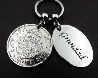 1959 Half Crown GRANDAD British Coin Keyring 65th Birthday Gift Birth Year Sentimental Grandparent Keepsake Him Men Fathers Day in the UK