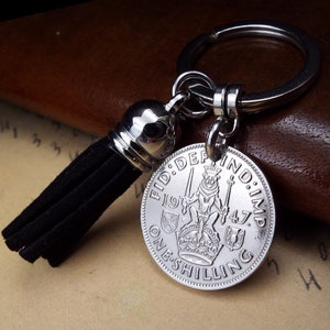 1947 Scottish Shilling Tassel Coin Keyring 77th Birthday Gift Birth Year Colour Choice Kings Shilling Military Gifts for Men Women UK 2 image 4