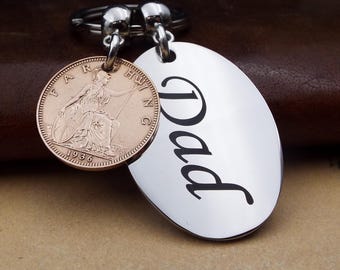 1936 DAD Farthing Bronze Coin Keyring Unique Original 90th Birthday Gift Fathers Day Fast Dispatch Letterbox Friendly UK