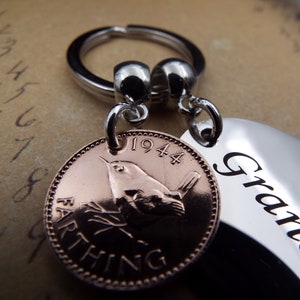 1944 Farthing GRANDAD Keyring 80th Birthday Gift Present Idea Birth Year Bronze Coin Recycled Vintage Fathers Day Memento Keepsake Men Him zdjęcie 3