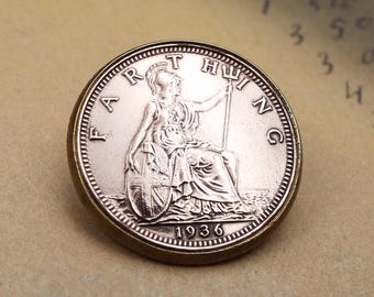 1936 Farthing Coin Lapel Tie Pin Brooch 22mm Men and Women's Costume Jewellery