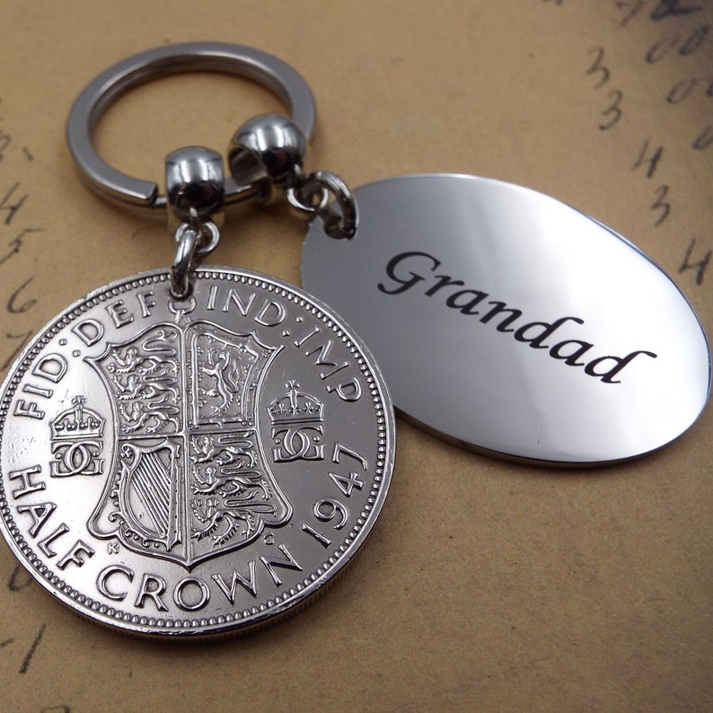 GRANDAD 1947 Half Crown British Coin Keyring 77th Birthday Gift Birth Year Metal Keepsake Charm Keychain For Men Him Fathers Day UK image 4