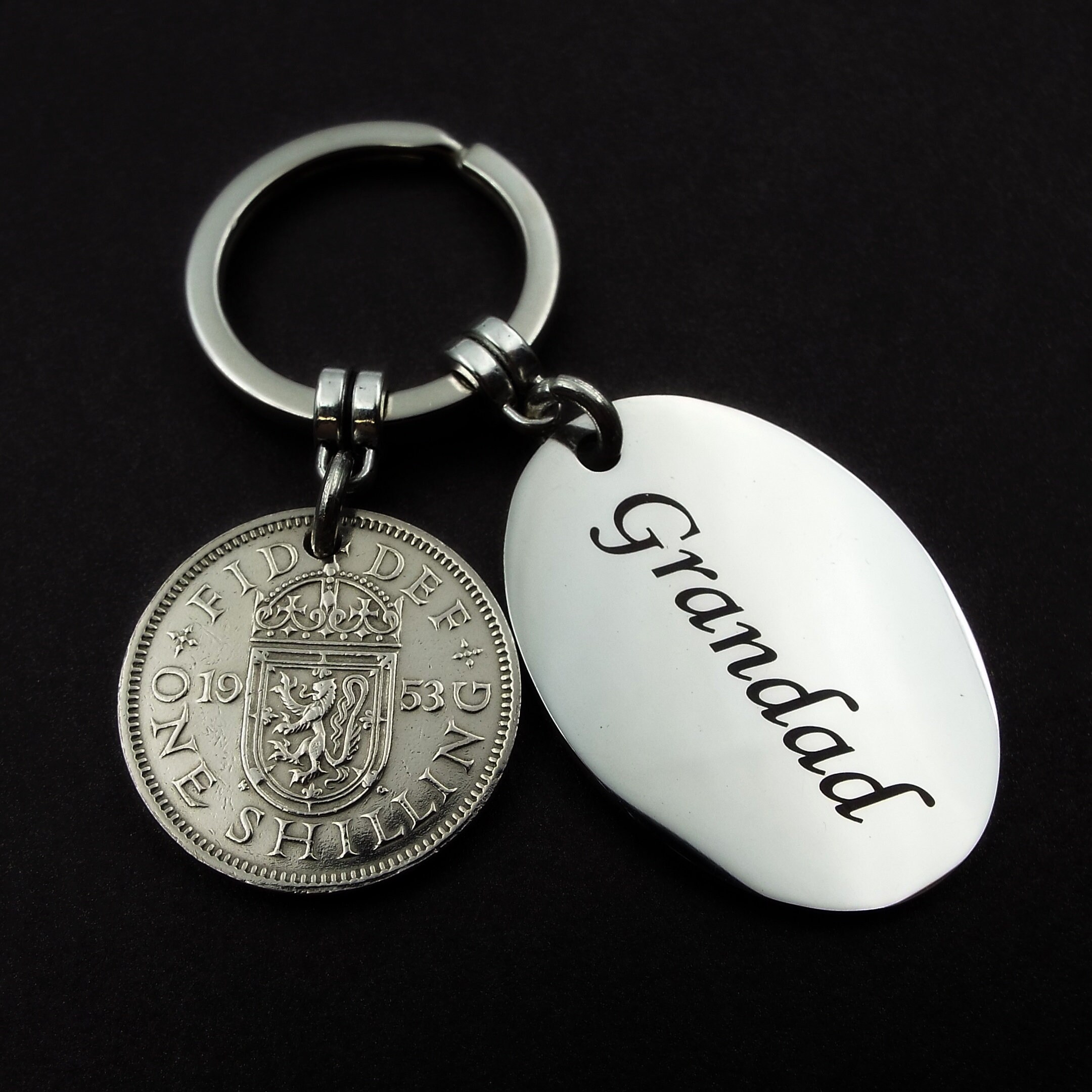 1953 SCOTTISH Queen Shilling GRANDAD Coin Keyring 72nd Birthday Gift Military Armed Forces British Army Royal Navy Recruit Men Man Him UK