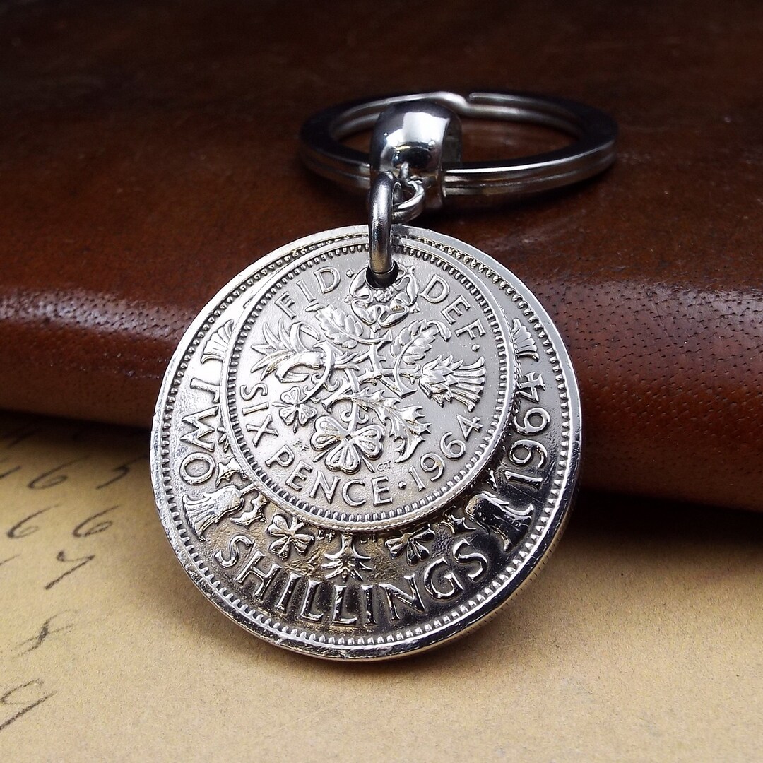 1964 'two and Six' Double Coin Keyring 61st Birthday Gift, British 2 ...
