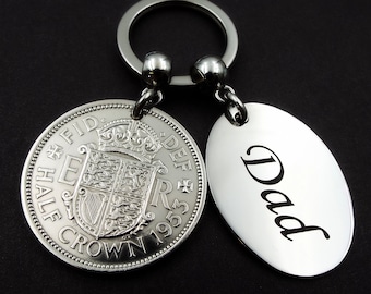 DAD 1953 Half Crown British Coin Keyring 73rd Birthday Gift Birth Year Vintage Antique Keepsake Charm Keychain For Men Him Fathers Day UK