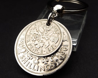 1961 Two and Six Coin Keyring Gift 65th Birthday Keepsake