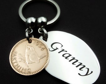 GRANNY 1954 Farthing Keyring 70th Birthday Gift Present Idea Birth Year Vintage Bronze Coin Mothers Day Memento Keepsake Gran Her In the UK