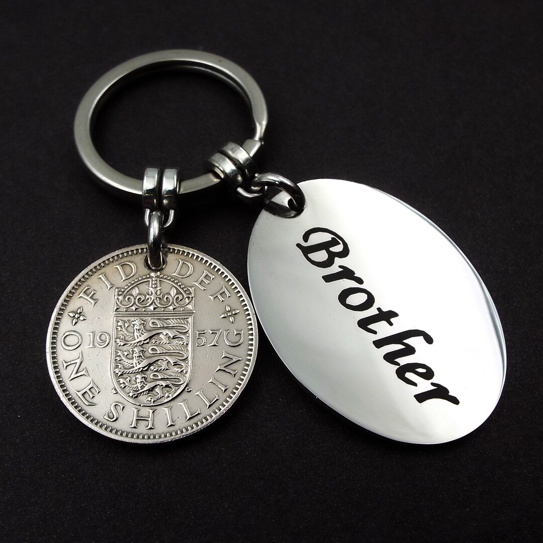 1957 ENGLISH Shilling BROTHER Coin Keyring Military Armed Forces ...