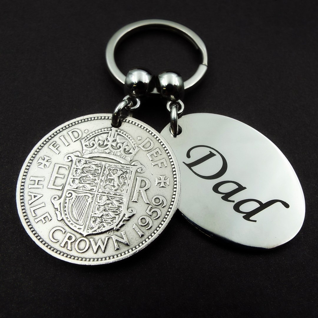 1959 Half Crown DAD British Coin Keyring 66th Birthday Gift Birth Year ...