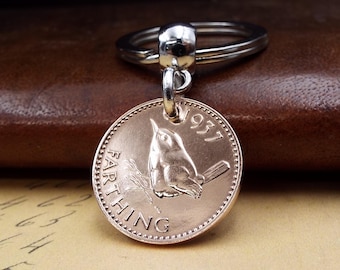 1937 British Bronze Farthing Coin Keyring 89th Birthday Gift Recycled Birth Year Keepsake Present Idea Him Her Men Women in the UK