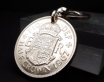 1967 British Half Crown Coin Keyring, 59th Birthday Gift, Birth Year Keepsake for Him or Her