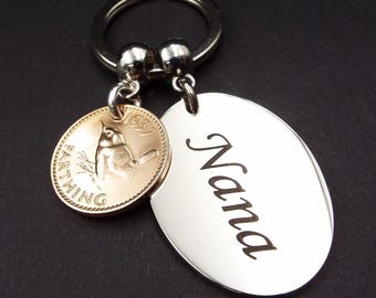 89th Birthday Gift NANA 1937 Farthing Genuine Bronze Coin Keyring