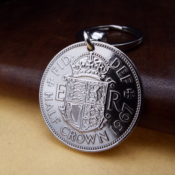 1967 UK Half Crown Coin Keychain 57th Birthday Gift