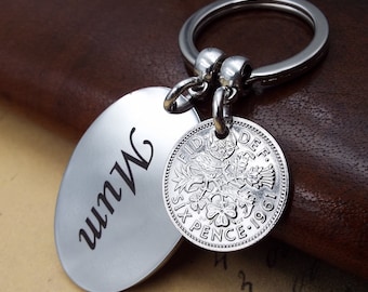 59th Birthday Gift 1961 Lucky Silver Sixpence Coin Key Ring Charm 