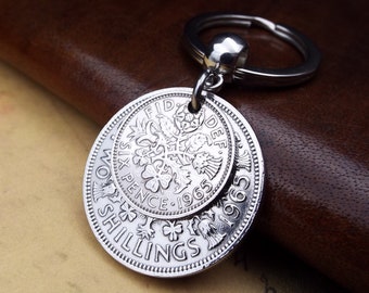 1965 'Two And Six' Double Coins Keyring, 2 Shillings and Sixpence,  59th Birthday Gift