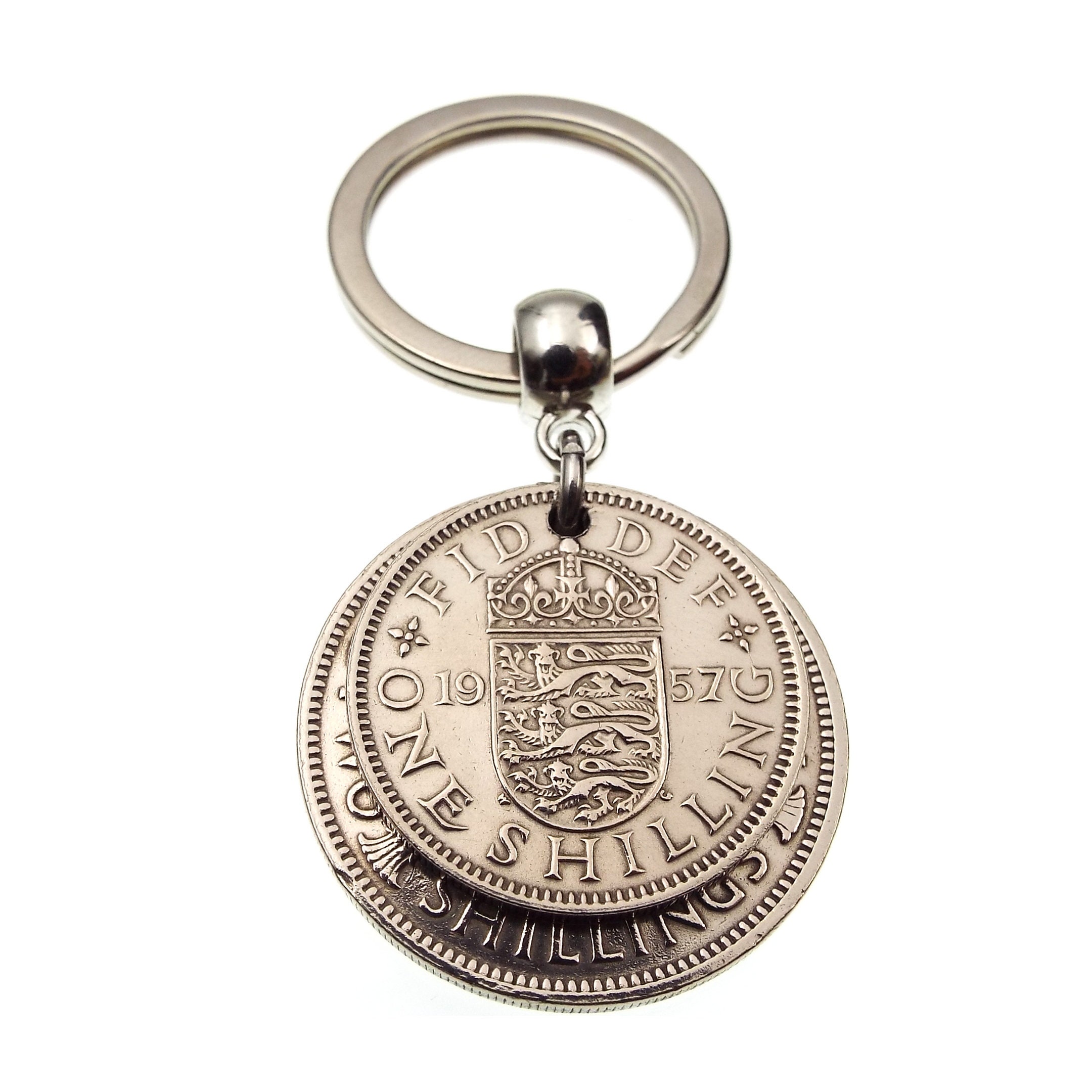 リサイクル☺︎ 69th Birthday Gift 1957 Three Shillings Double Coin Keyring