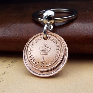 Original 1976 Penny Ha'penny Double Coins Keyring 50th Birthday Novelty Gift Birthyear Keepsake Small Letterbox Friendly Him Her Fast Post