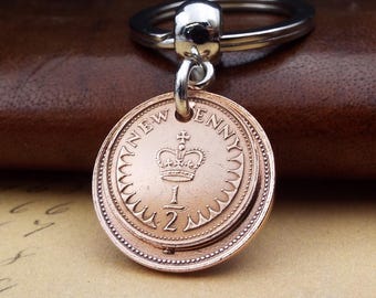 Original 1976 Penny Ha'penny Double Coins Keyring 50th Birthday Novelty Gift Birthyear Keepsake Small Letterbox Friendly Him Her Fast Post