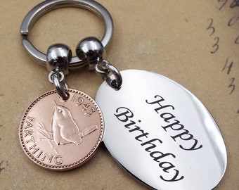 1943 Farthing HAPPY BIRTHDAY Keyring 81st Birthday Gift Present Idea Birth Year Vintage Bronze Coin Him Men Recycled Keepsake Women Her UK