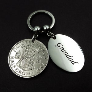 GRANDAD 1947 Half Crown British Coin Keyring 77th Birthday Gift Birth Year Metal Keepsake Charm Keychain For Men Him Fathers Day UK image 1