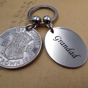 GRANDAD 1947 Half Crown British Coin Keyring 77th Birthday Gift Birth Year Metal Keepsake Charm Keychain For Men Him Fathers Day UK image 5